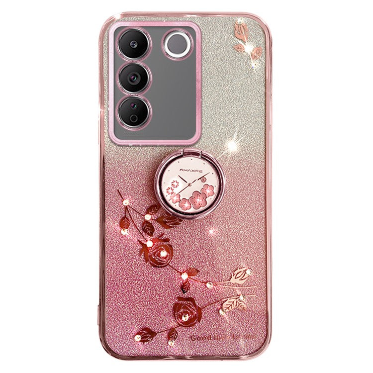 KADEM For vivo V29e (Global) 5G / Y200 4G Cell Phone Case Ring Kickstand Glitter TPU Cover - Rose Gold