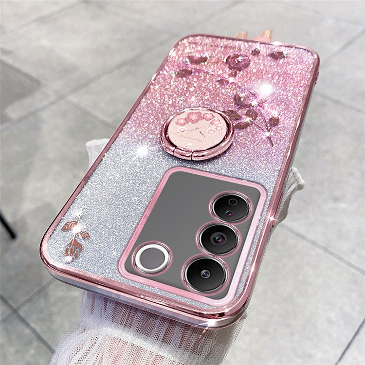 KADEM For vivo V29e (Global) 5G / Y200 4G Cell Phone Case Ring Kickstand Glitter TPU Cover - Rose Gold