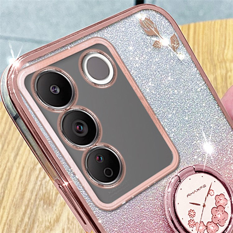 KADEM For vivo V29e (Global) 5G / Y200 4G Cell Phone Case Ring Kickstand Glitter TPU Cover - Rose Gold