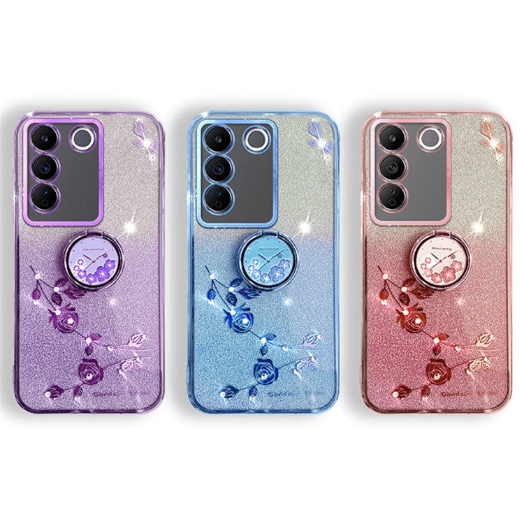 KADEM For vivo V29e (Global) 5G / Y200 4G Cell Phone Case Ring Kickstand Glitter TPU Cover - Rose Gold