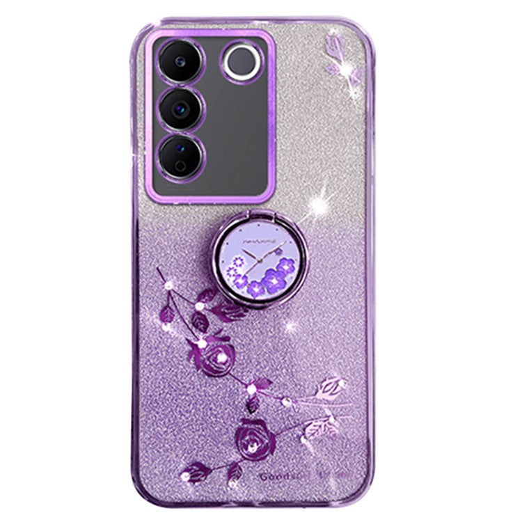 KADEM For vivo V29e (Global) 5G / Y200 4G Cell Phone Case Ring Kickstand Glitter TPU Cover - Purple