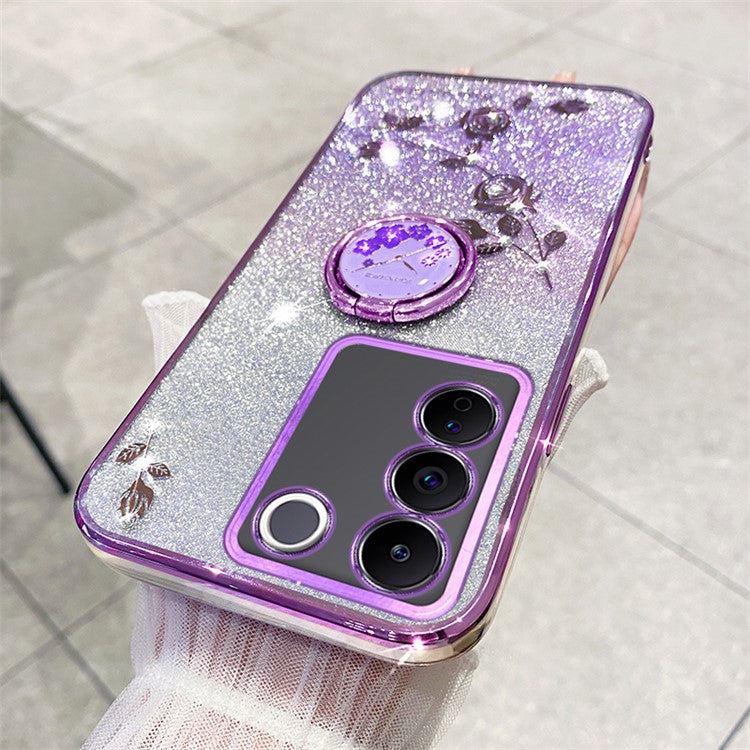 KADEM For vivo V29e (Global) 5G / Y200 4G Cell Phone Case Ring Kickstand Glitter TPU Cover - Purple