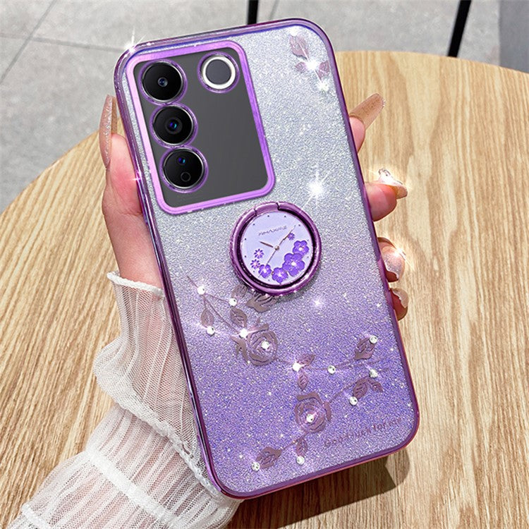 KADEM For vivo V29e (Global) 5G / Y200 4G Cell Phone Case Ring Kickstand Glitter TPU Cover - Purple