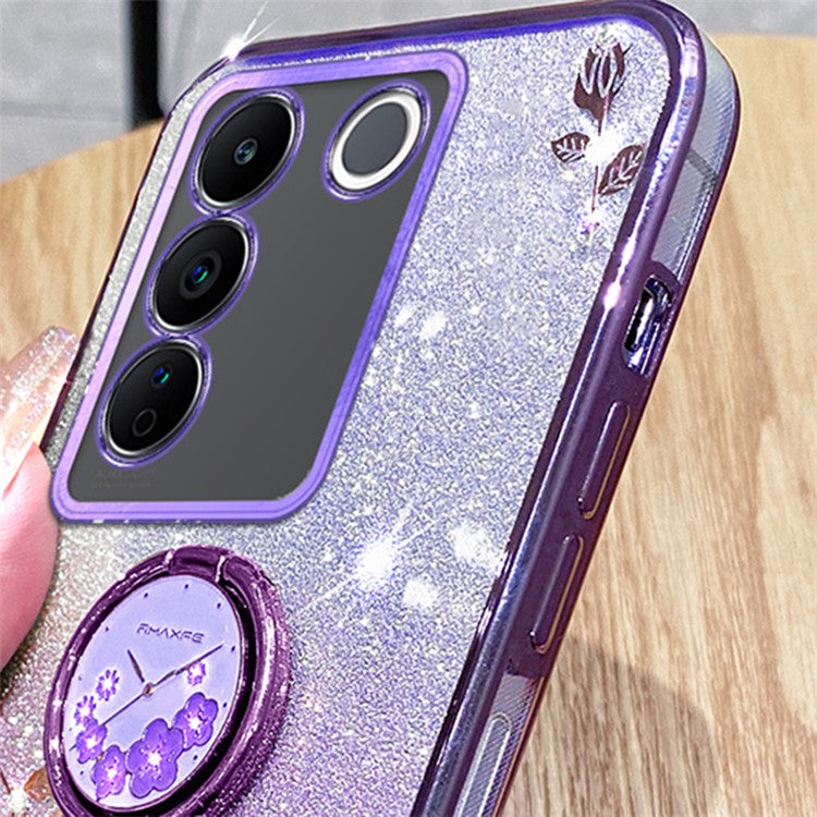 KADEM For vivo V29e (Global) 5G / Y200 4G Cell Phone Case Ring Kickstand Glitter TPU Cover - Purple