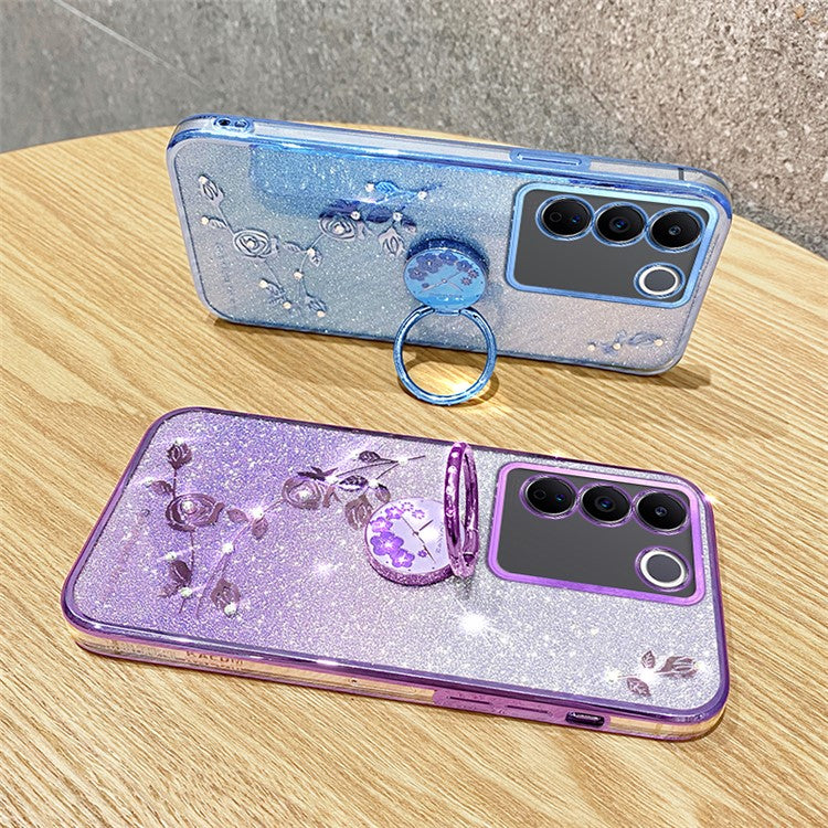 KADEM For vivo V29e (Global) 5G / Y200 4G Cell Phone Case Ring Kickstand Glitter TPU Cover - Purple