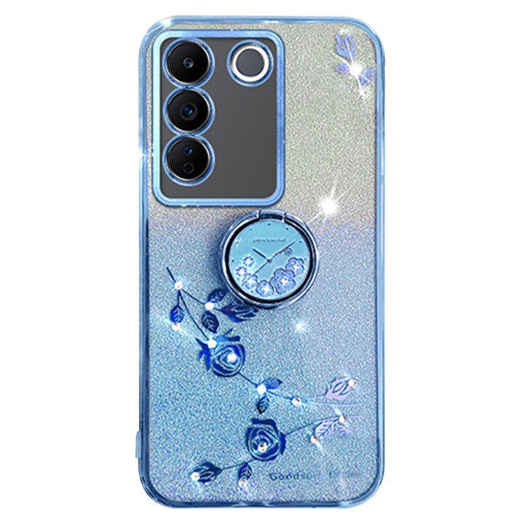 KADEM For vivo V29e (Global) 5G / Y200 4G Cell Phone Case Ring Kickstand Glitter TPU Cover - Blue