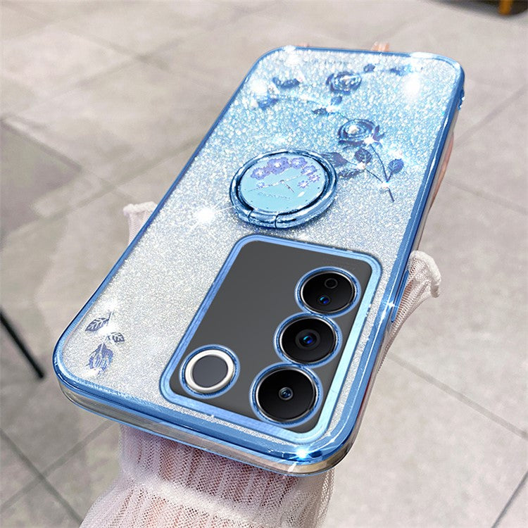 KADEM For vivo V29e (Global) 5G / Y200 4G Cell Phone Case Ring Kickstand Glitter TPU Cover - Blue