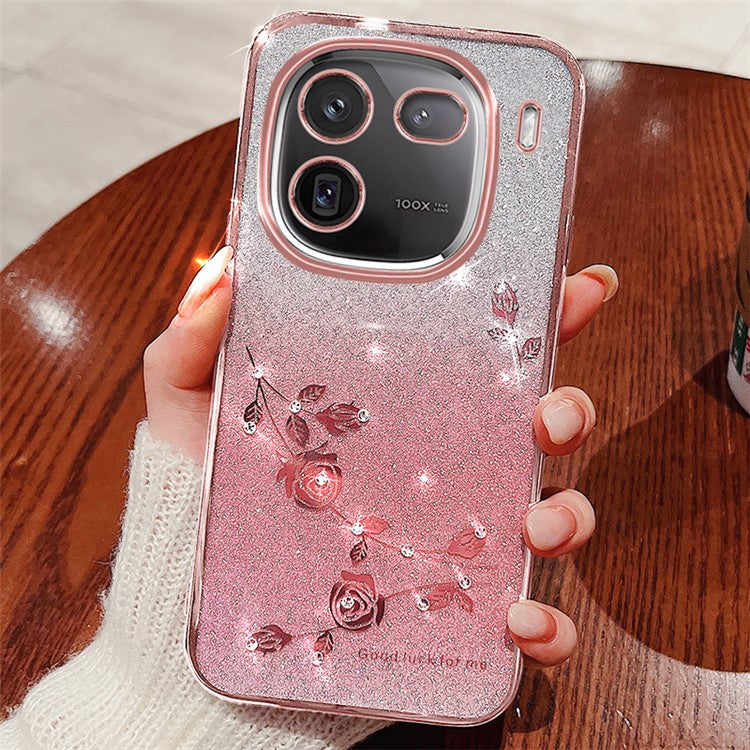 KADEM Cell Phone Cases for vivo iQOO 12 Pro 5G TPU Flower Pattern Gradient Back Cover - Rose Gold