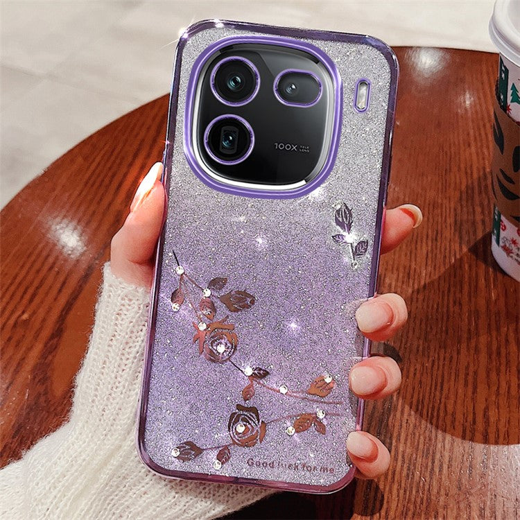 KADEM Cell Phone Cases for vivo iQOO 12 Pro 5G TPU Flower Pattern Gradient Back Cover - Purple