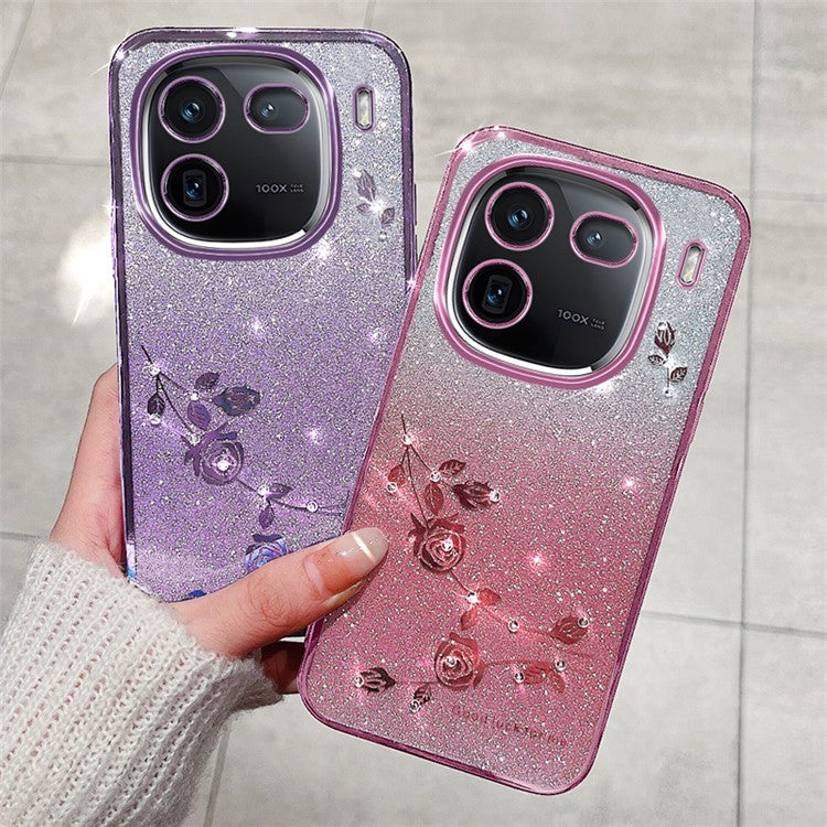 KADEM Cell Phone Cases for vivo iQOO 12 Pro 5G TPU Flower Pattern Gradient Back Cover - Purple