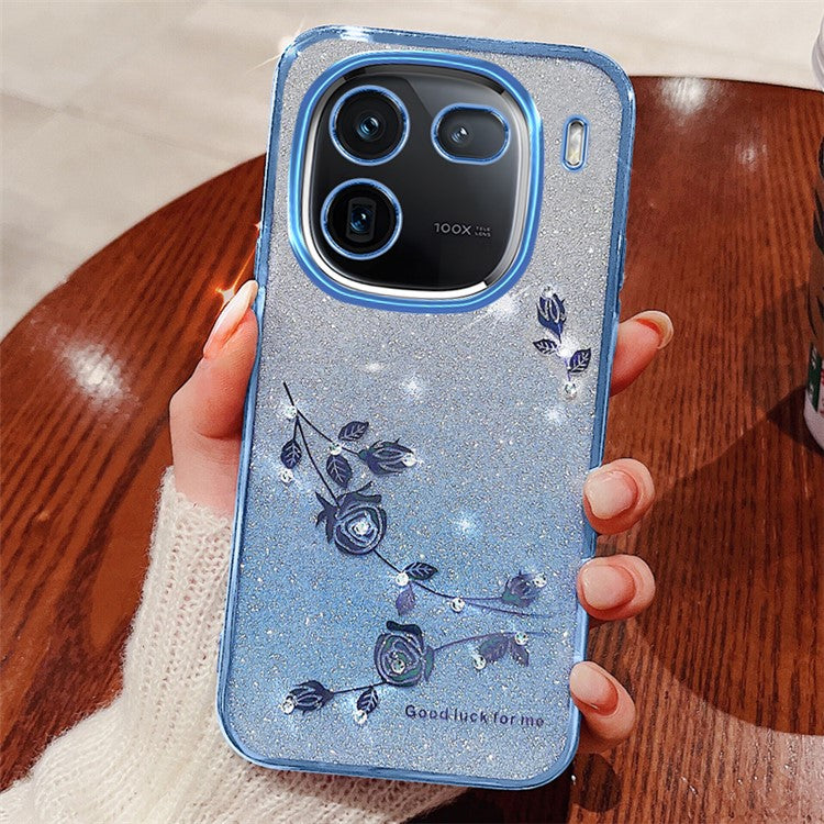 KADEM Cell Phone Cases for vivo iQOO 12 Pro 5G TPU Flower Pattern Gradient Back Cover - Blue