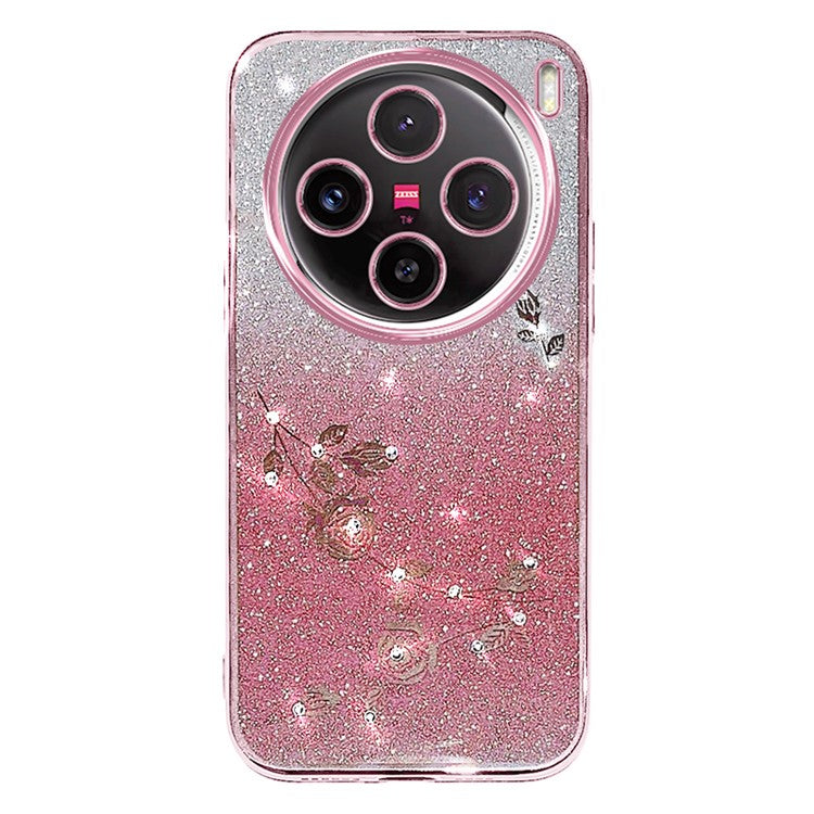 KADEM For vivo X100 Pro 5G Cell Phone Case Rhinestone Decor TPU Gradient Back Cover - Rose Gold