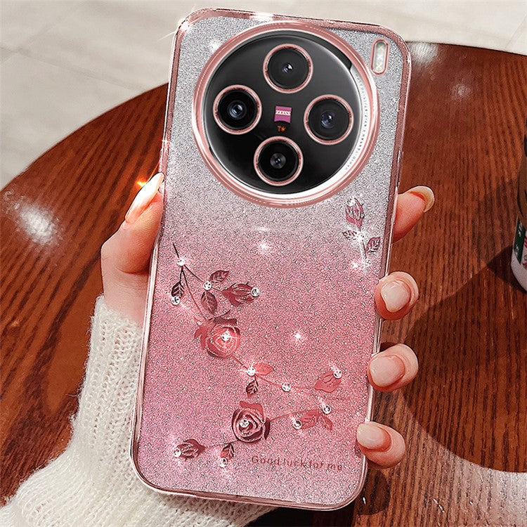 KADEM For vivo X100 Pro 5G Cell Phone Case Rhinestone Decor TPU Gradient Back Cover - Rose Gold