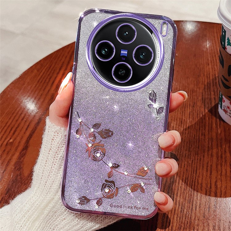 KADEM For vivo X100 Pro 5G Cell Phone Case Rhinestone Decor TPU Gradient Back Cover - Purple