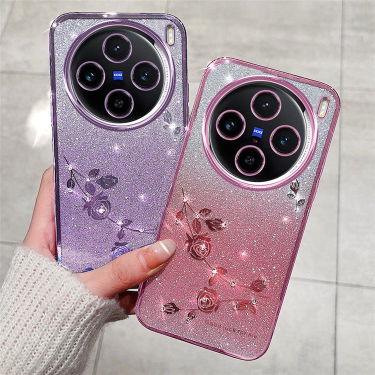 KADEM For vivo X100 Pro 5G Cell Phone Case Rhinestone Decor TPU Gradient Back Cover - Purple