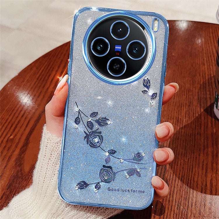 KADEM For vivo X100 Pro 5G Cell Phone Case Rhinestone Decor TPU Gradient Back Cover - Blue