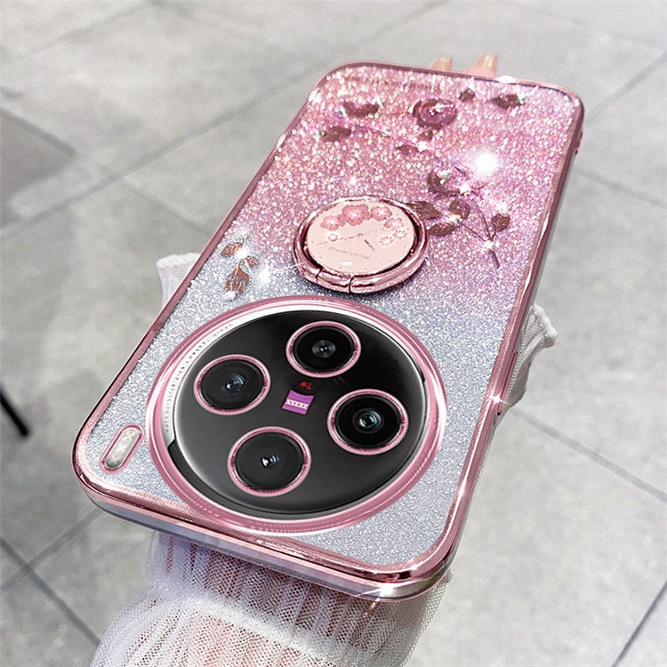 KADEM For vivo X100 Pro 5G Ring Kickstand TPU Phone Case  Glitter Powder Cell Phone Cover - Rose Gold