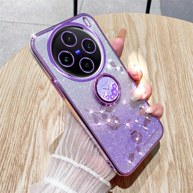 KADEM For vivo X100 Pro 5G Ring Kickstand TPU Phone Case  Glitter Powder Cell Phone Cover - Purple