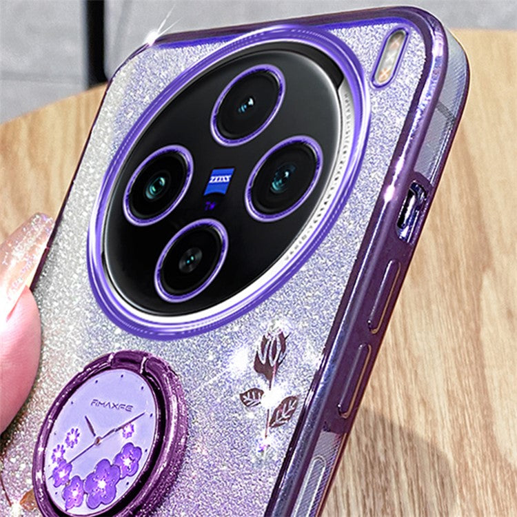 KADEM For vivo X100 Pro 5G Ring Kickstand TPU Phone Case  Glitter Powder Cell Phone Cover - Purple