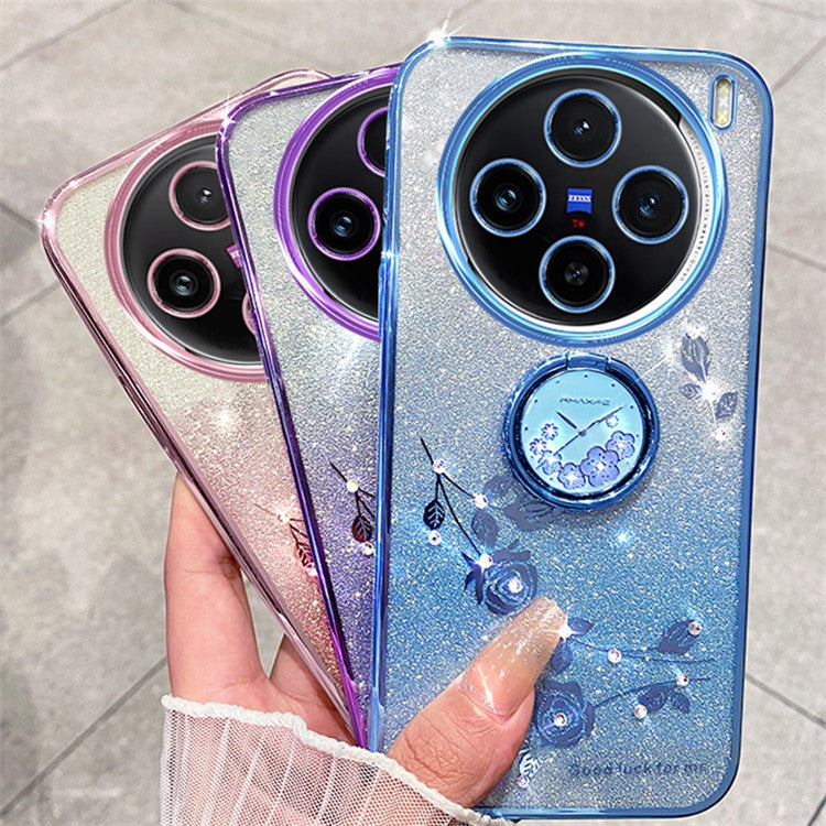 KADEM For vivo X100 Pro 5G Ring Kickstand TPU Phone Case  Glitter Powder Cell Phone Cover - Purple