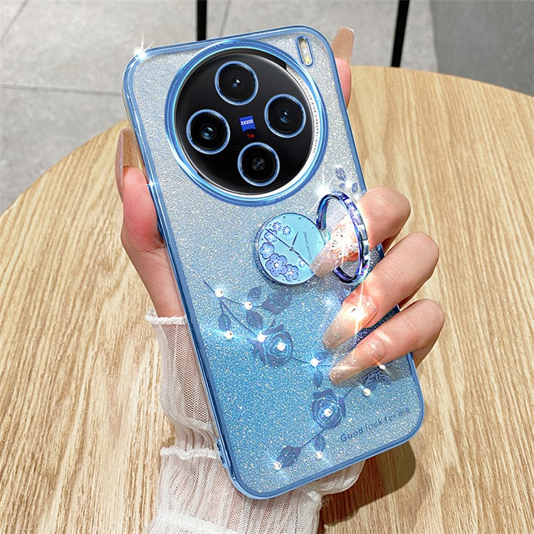 KADEM For vivo X100 Pro 5G Ring Kickstand TPU Phone Case  Glitter Powder Cell Phone Cover - Blue