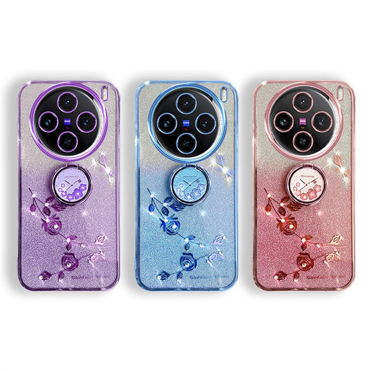 KADEM For vivo X100 Pro 5G Ring Kickstand TPU Phone Case  Glitter Powder Cell Phone Cover - Blue