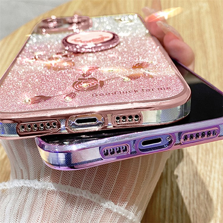 KADEM For vivo X100 5G Phone Case Ring Kickstand Glitter Powder TPU Phone Cover - Rose Gold