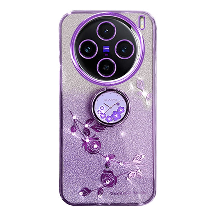 KADEM For vivo X100 5G Phone Case Ring Kickstand Glitter Powder TPU Phone Cover - Purple