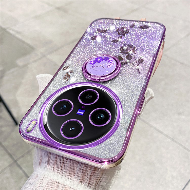 KADEM For vivo X100 5G Phone Case Ring Kickstand Glitter Powder TPU Phone Cover - Purple