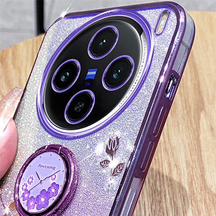 KADEM For vivo X100 5G Phone Case Ring Kickstand Glitter Powder TPU Phone Cover - Purple