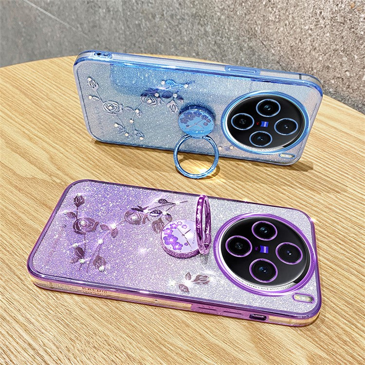 KADEM For vivo X100 5G Phone Case Ring Kickstand Glitter Powder TPU Phone Cover - Purple