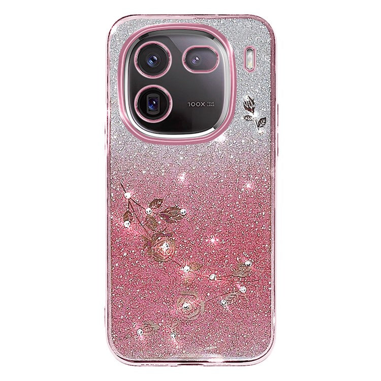 KADEM For vivo iQOO 12 5G Cell Phone Case Rhinestone Decor Gradient TPU Cover - Rose Gold