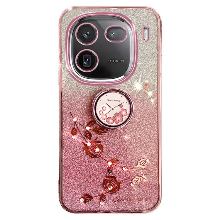 KADEM For vivo iQOO 12 5G Cell Phone Cases with Kickstand Gradient Flower Pattern TPU Cover - Rose Gold