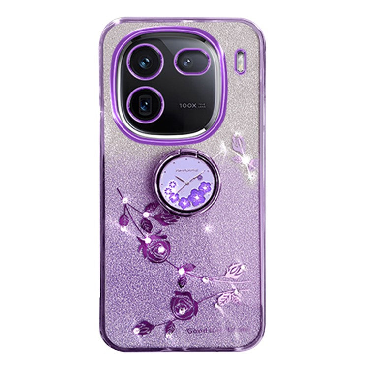 KADEM For vivo iQOO 12 5G Cell Phone Cases with Kickstand Gradient Flower Pattern TPU Cover - Purple