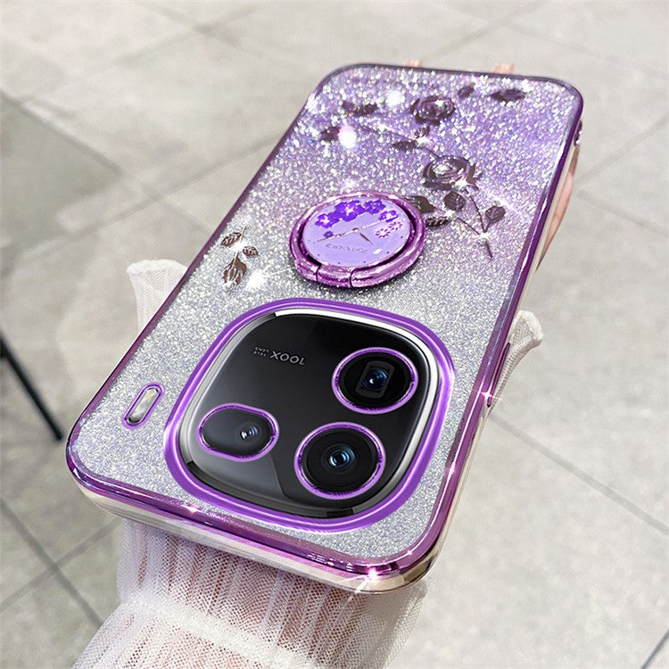 KADEM For vivo iQOO 12 5G Cell Phone Cases with Kickstand Gradient Flower Pattern TPU Cover - Purple