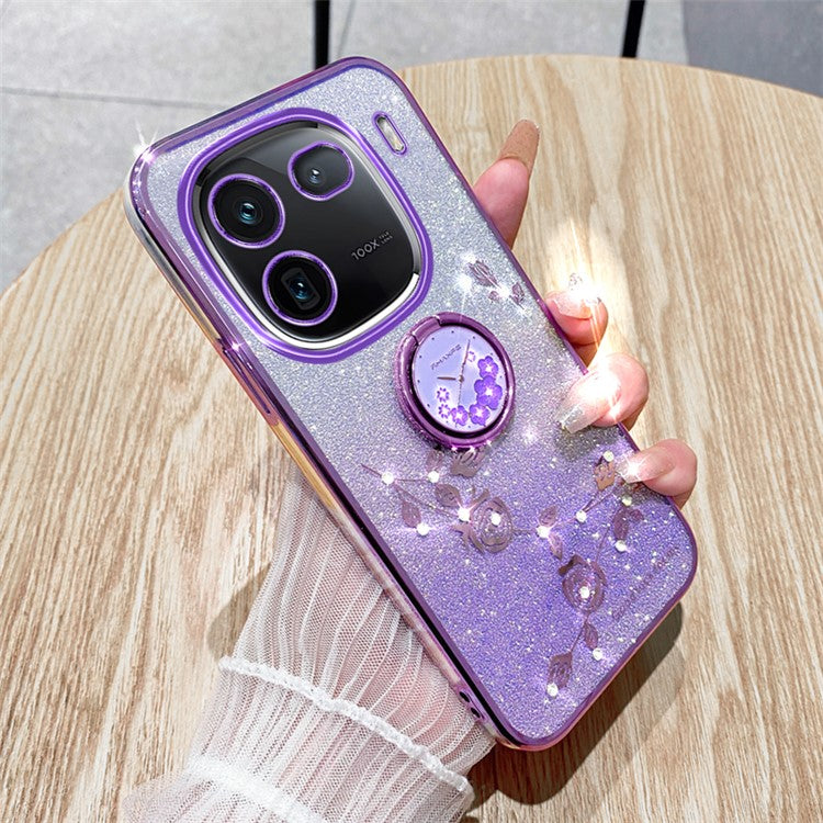 KADEM For vivo iQOO 12 5G Cell Phone Cases with Kickstand Gradient Flower Pattern TPU Cover - Purple