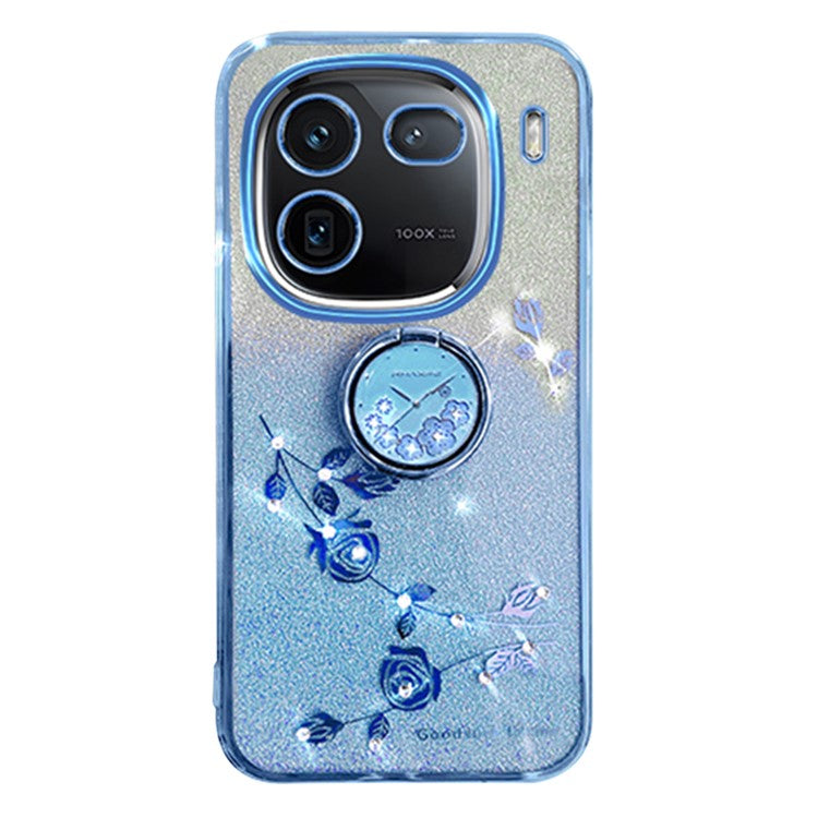 KADEM For vivo iQOO 12 5G Cell Phone Cases with Kickstand Gradient Flower Pattern TPU Cover - Blue