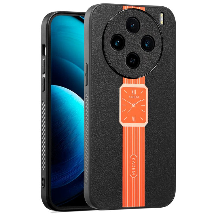 KADEM For vivo X100 5G Case Leather+Acrylic+TPU Electroplating Cell Phone Cover - Orange