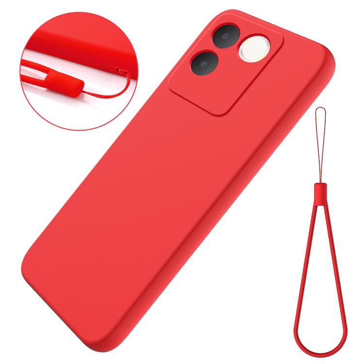 For vivo T2 Pro 5G / S17e 5G / iQOO Z7 Pro 5G Case Liquid Silicone Phone Cover with Strap - Red