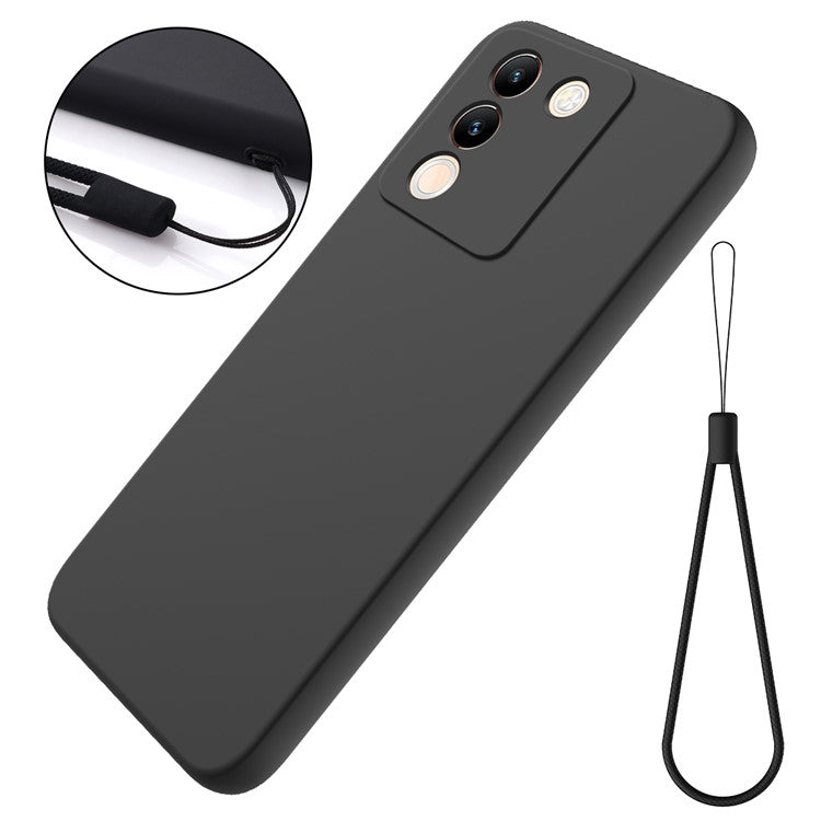 For vivo Y200 (India) 5G Case Soft Lining Anti-scratch Liquid Silicone Cover with Strap - Black