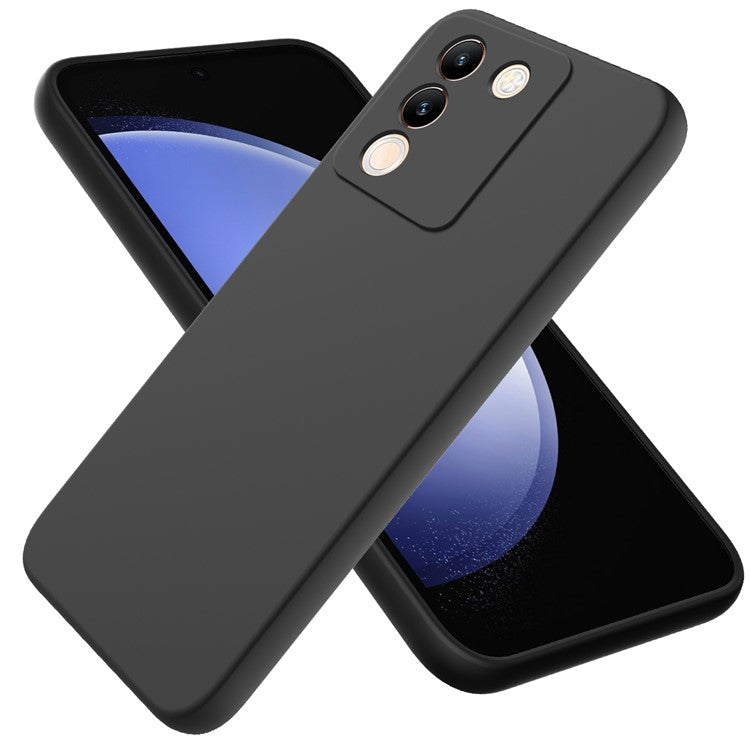 For vivo Y200 (India) 5G Case Soft Lining Anti-scratch Liquid Silicone Cover with Strap - Black