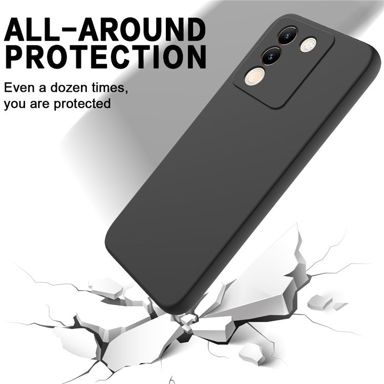 For vivo Y200 (India) 5G Case Soft Lining Anti-scratch Liquid Silicone Cover with Strap - Black