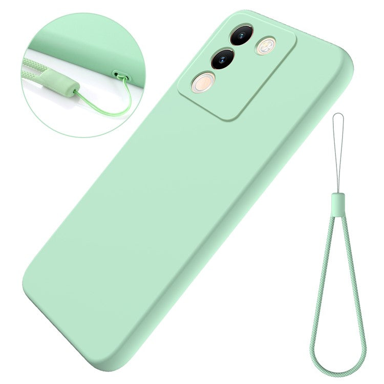 For vivo Y200 (India) 5G Case Soft Lining Anti-scratch Liquid Silicone Cover with Strap - Green