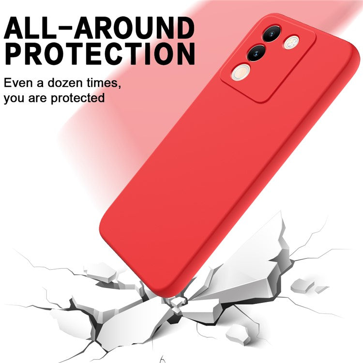 For vivo Y200 (India) 5G Case Soft Lining Anti-scratch Liquid Silicone Cover with Strap - Red