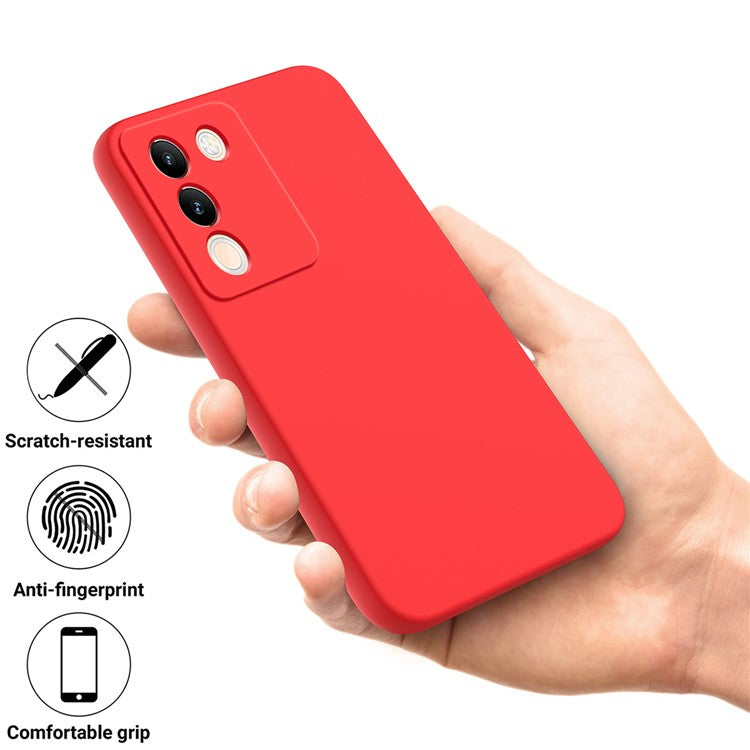 For vivo Y200 (India) 5G Case Soft Lining Anti-scratch Liquid Silicone Cover with Strap - Red