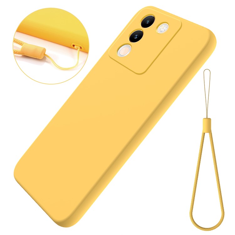 For vivo Y200 (India) 5G Case Soft Lining Anti-scratch Liquid Silicone Cover with Strap - Yellow