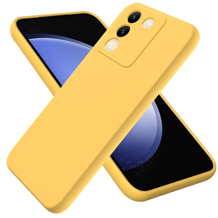 For vivo Y200 (India) 5G Case Soft Lining Anti-scratch Liquid Silicone Cover with Strap - Yellow