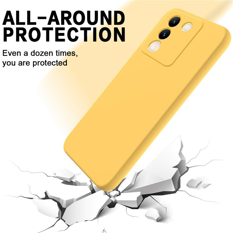 For vivo Y200 (India) 5G Case Soft Lining Anti-scratch Liquid Silicone Cover with Strap - Yellow