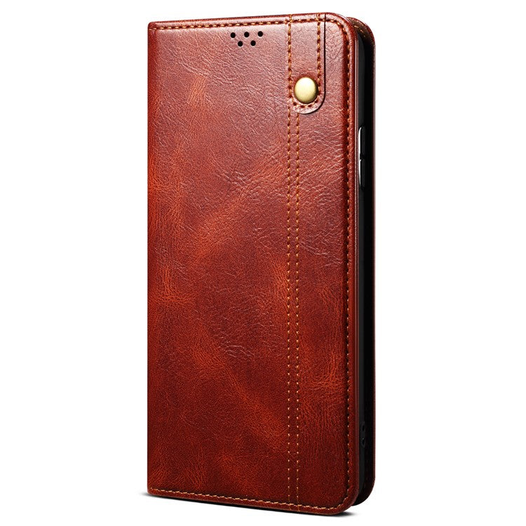 For vivo X100 5G Cell Phone Case Stand Wallet Crazy Horse Texture Waxy Leather Cover - Brown