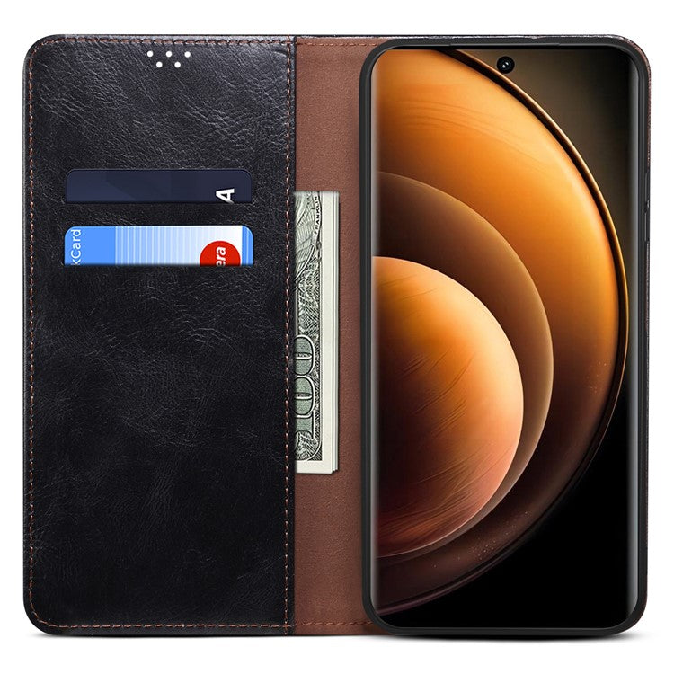 For vivo X100 Pro 5G Cell Phone Case Magnetic Closing Leather Stand Wallet Cover - Black